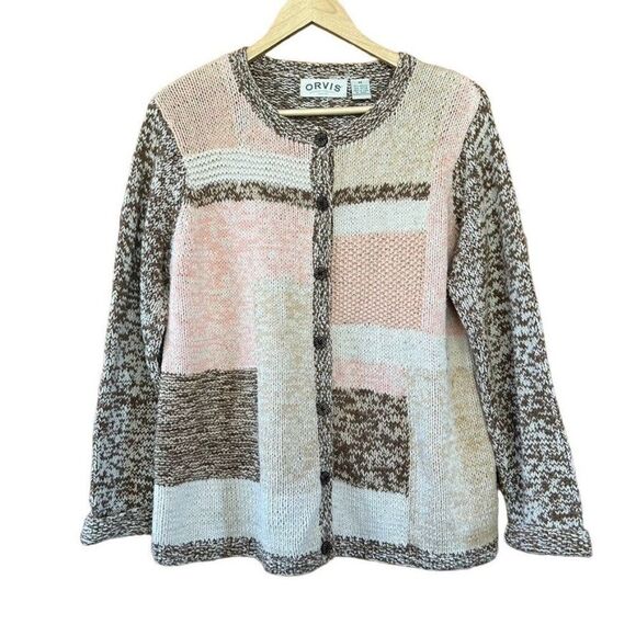 Vintage Orvis Medium‎ Pink Brown Cardigan Sweater - Picture 1 of 15